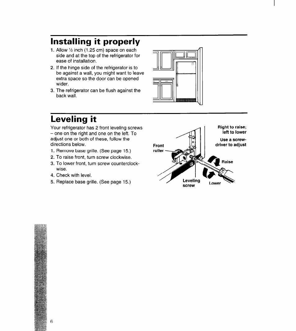 Installing it properly, Leveling it | Whirlpool 3ET22DKXDN00 User Manual | Page 7 / 51