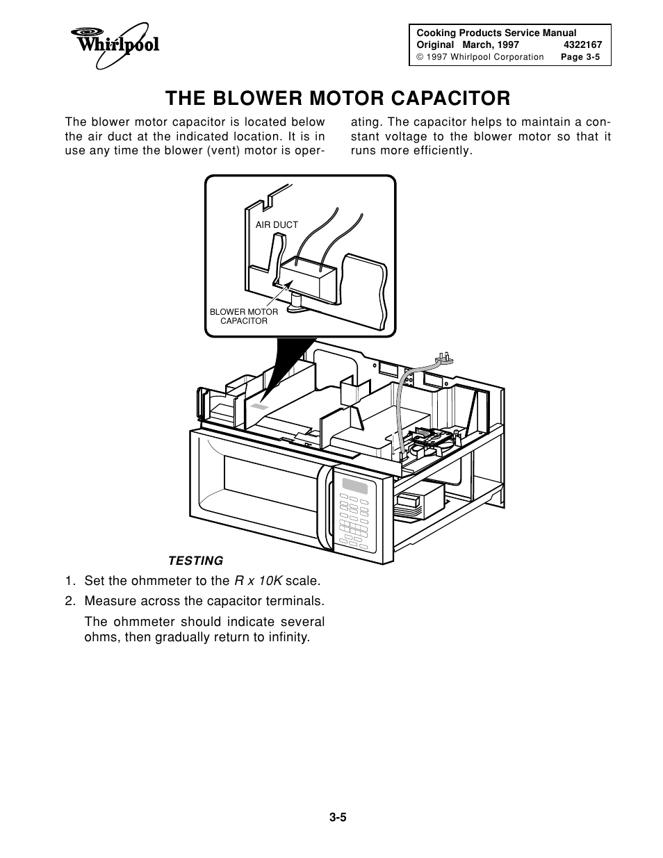 The blower motor capacitor | Whirlpool 1997 "E" User Manual | Page 45 / 80