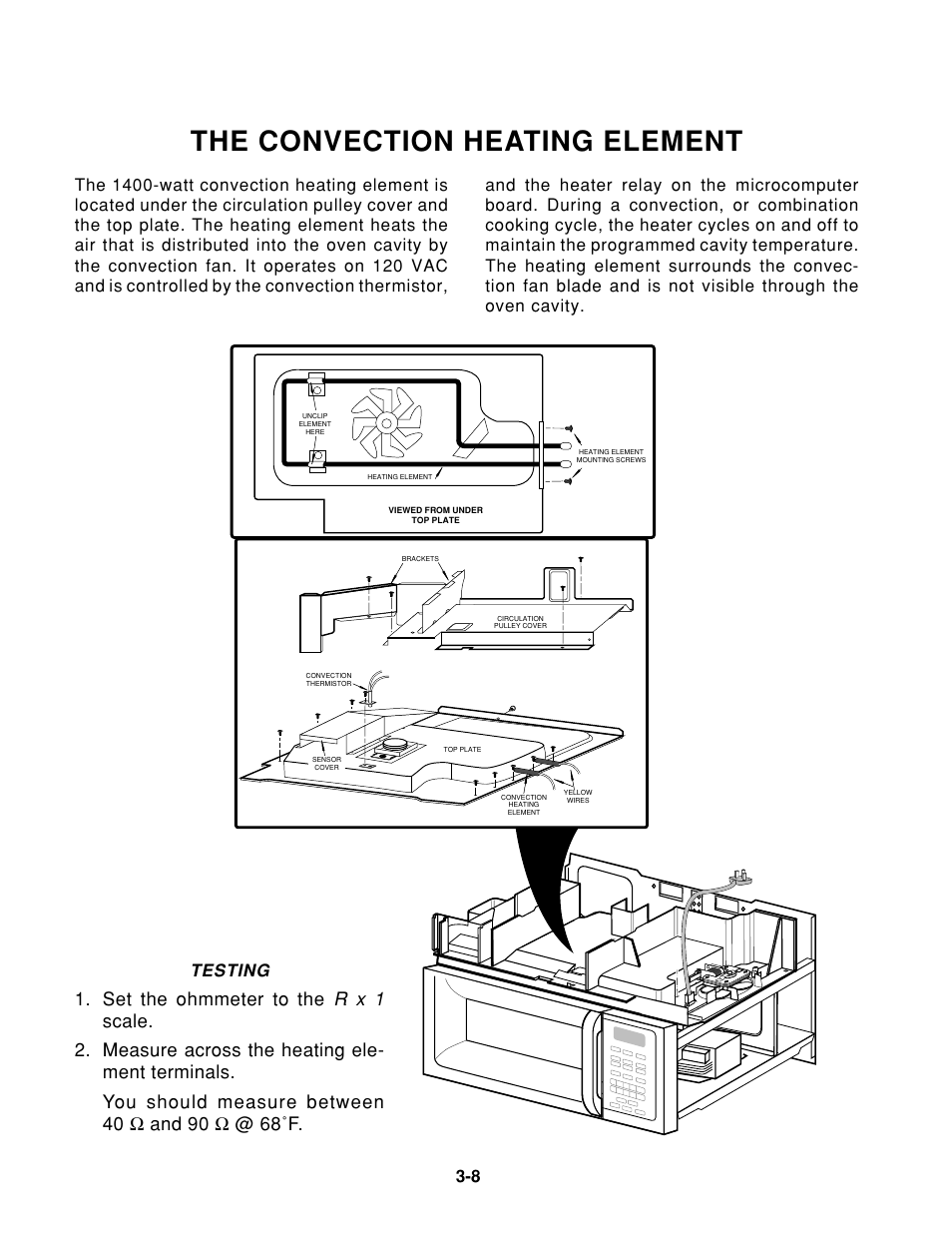 The convection heating element, R x 1, Set the ohmmeter to the | Whirlpool 1997 "E" User Manual | Page 48 / 80