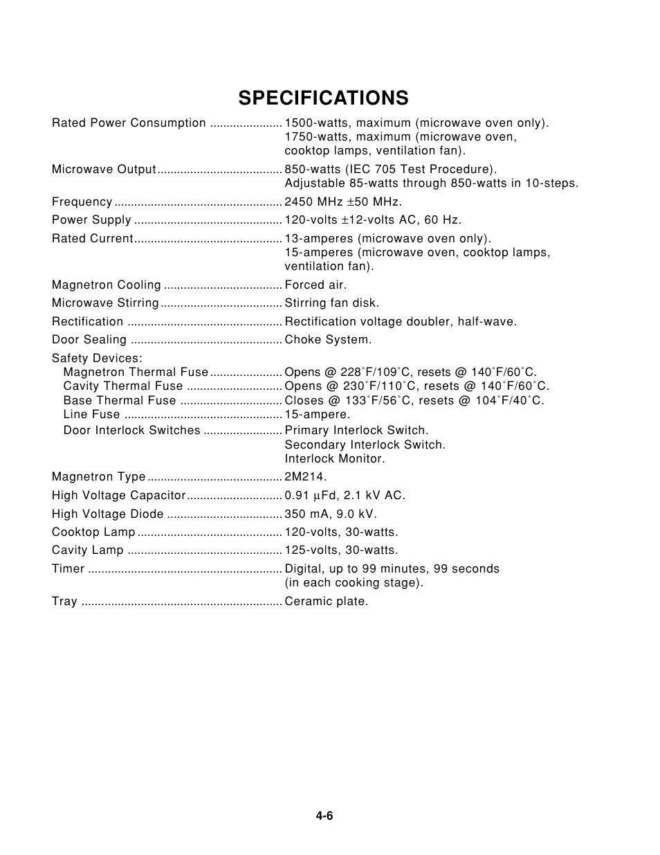Specifications | Whirlpool 1997 "E" User Manual | Page 70 / 80