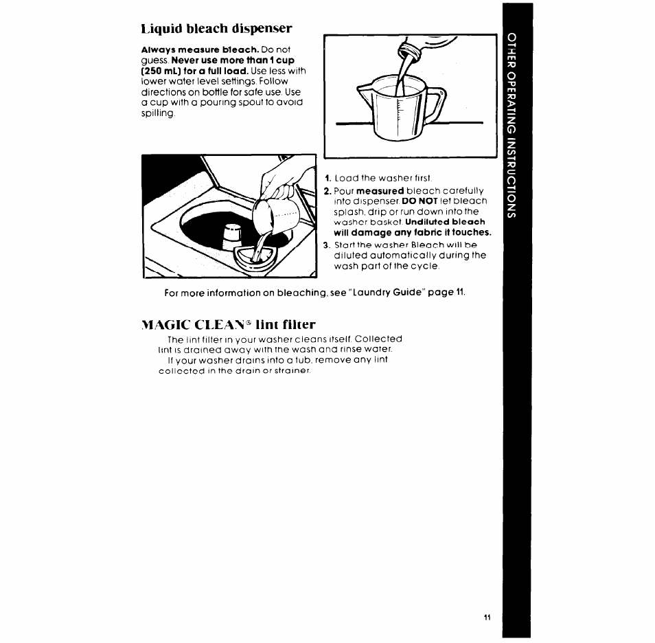 Magic clean® lint filter, Liquid bleach dispenser | Whirlpool LA5530XP User Manual | Page 11 / 16