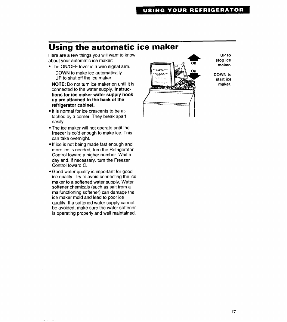 Using the automatic ice maker | Whirlpool 3ED22DQ User Manual | Page 17 / 30