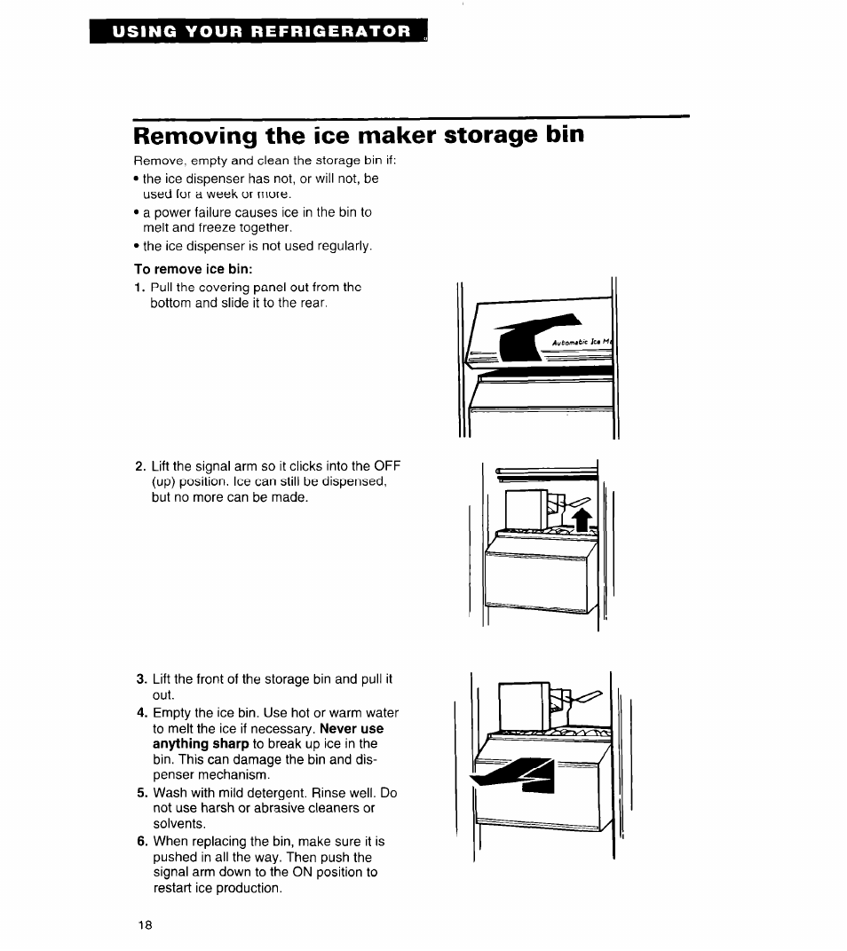 Removing the ice maker storage bin, To remove ice bin | Whirlpool 3ED22DQ User Manual | Page 18 / 30