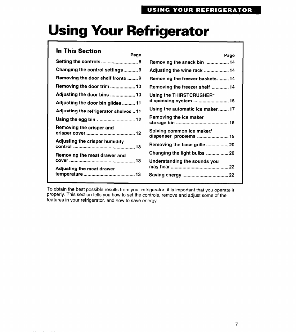 Using your refrigerator | Whirlpool 3ED22DQ User Manual | Page 7 / 30