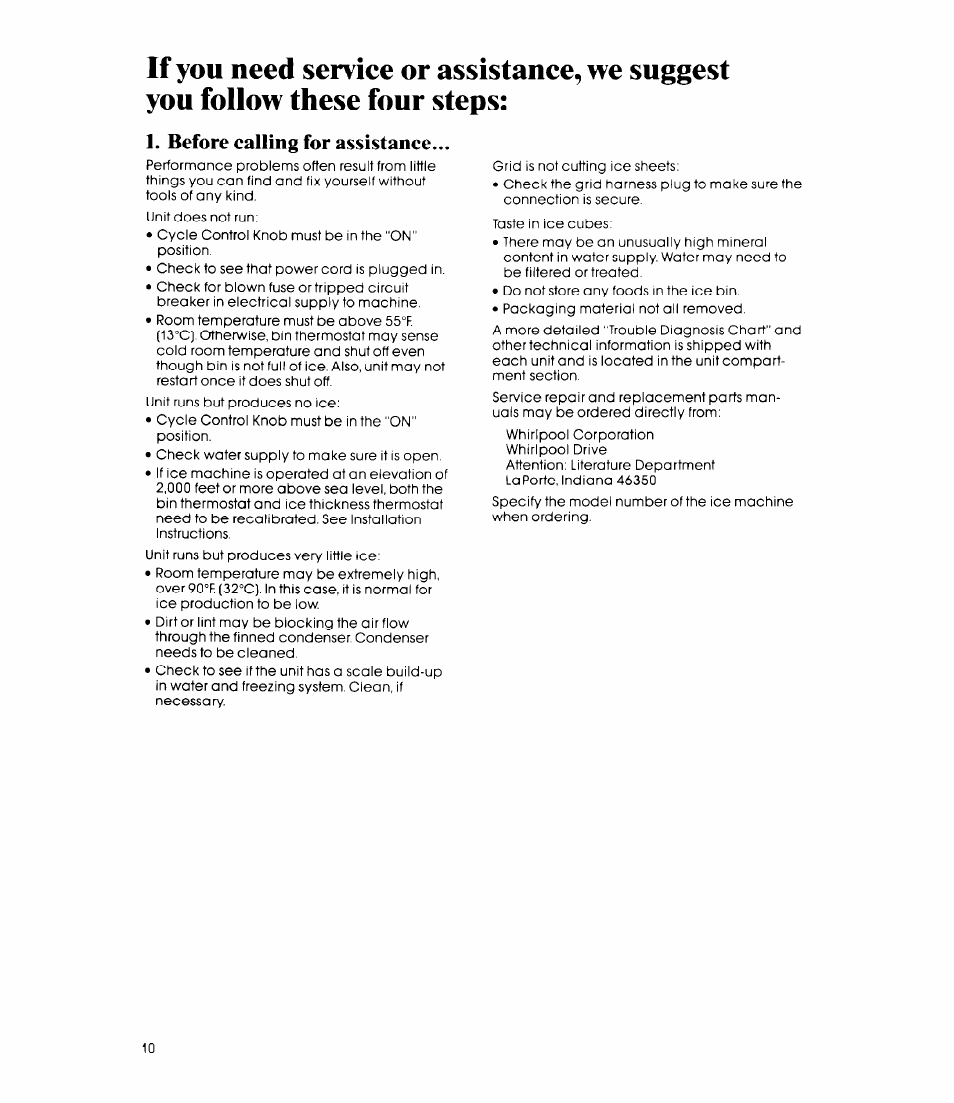Before ealling for assistanee | Whirlpool EC5100XP User Manual | Page 10 / 12