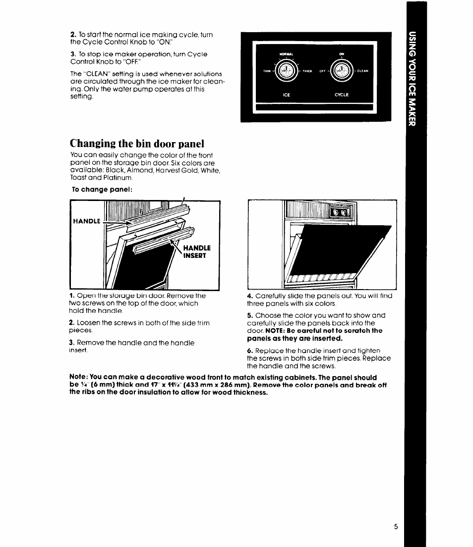 Changing the bin door panel | Whirlpool EC5100XP User Manual | Page 5 / 12