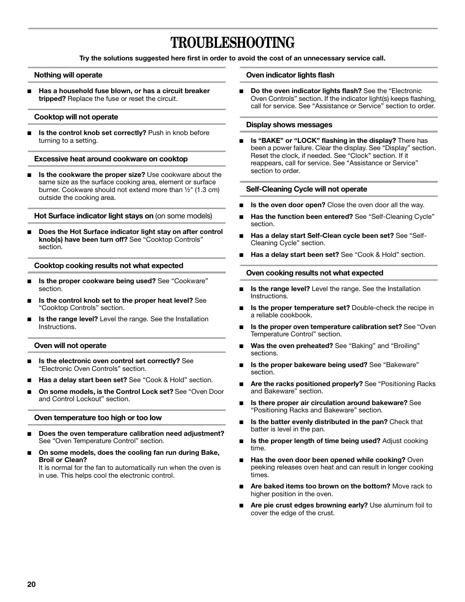 Troubleshooting | Whirlpool GGE350LWS User Manual | Page 20 / 24