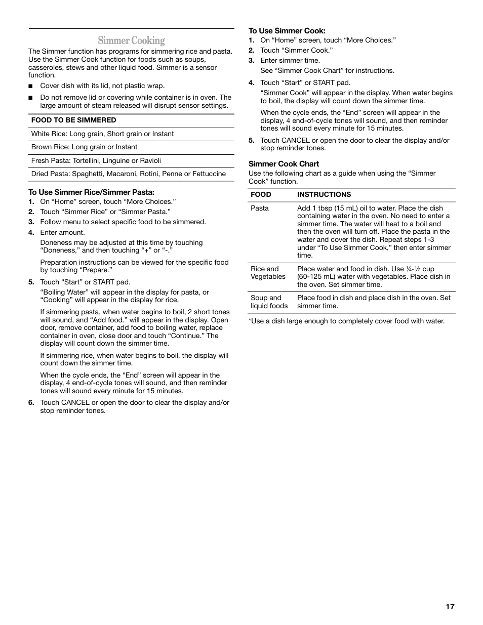 Simmer cooking | Whirlpool GH6177XP User Manual | Page 17 / 24