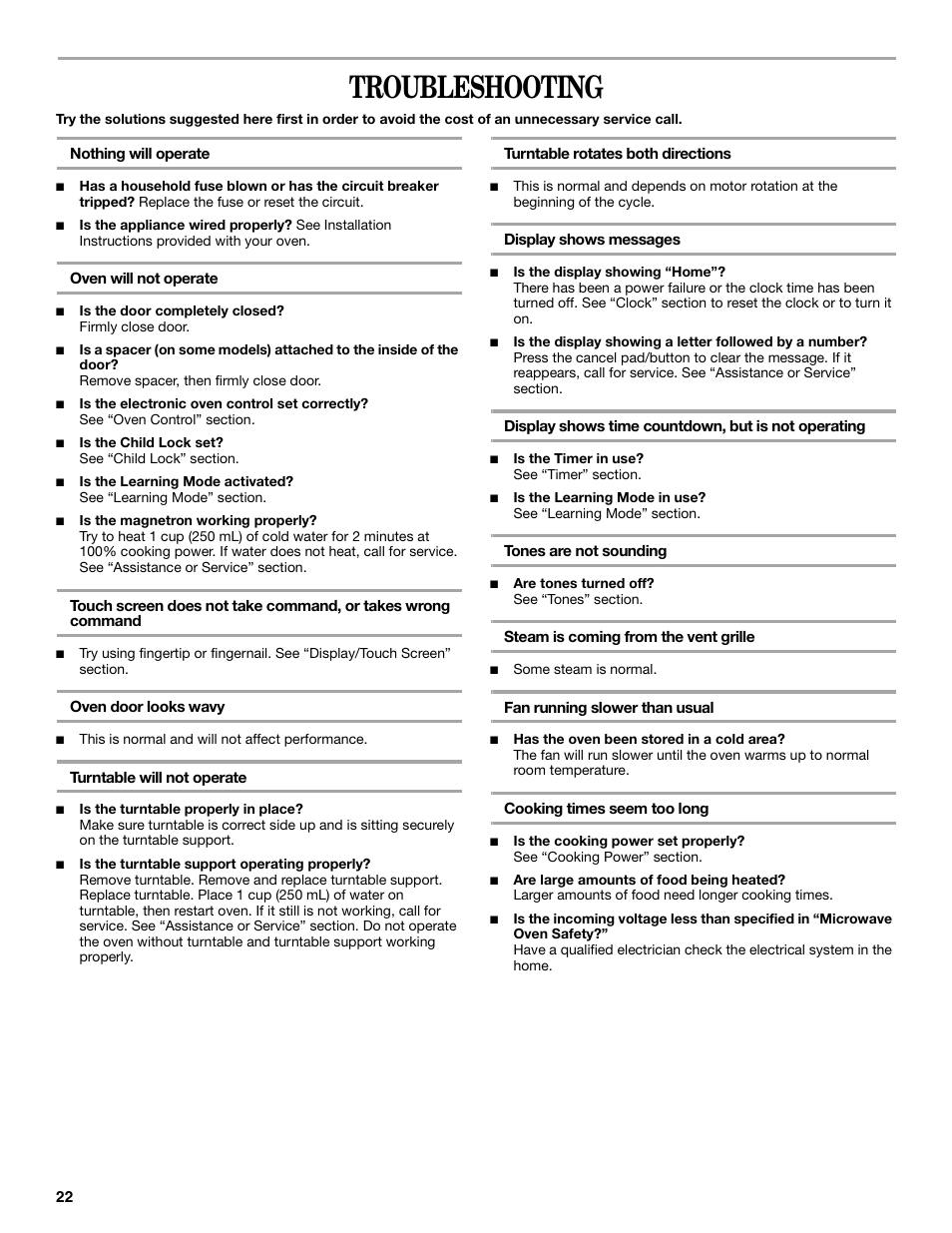 Troubleshooting | Whirlpool GH6177XP User Manual | Page 22 / 24