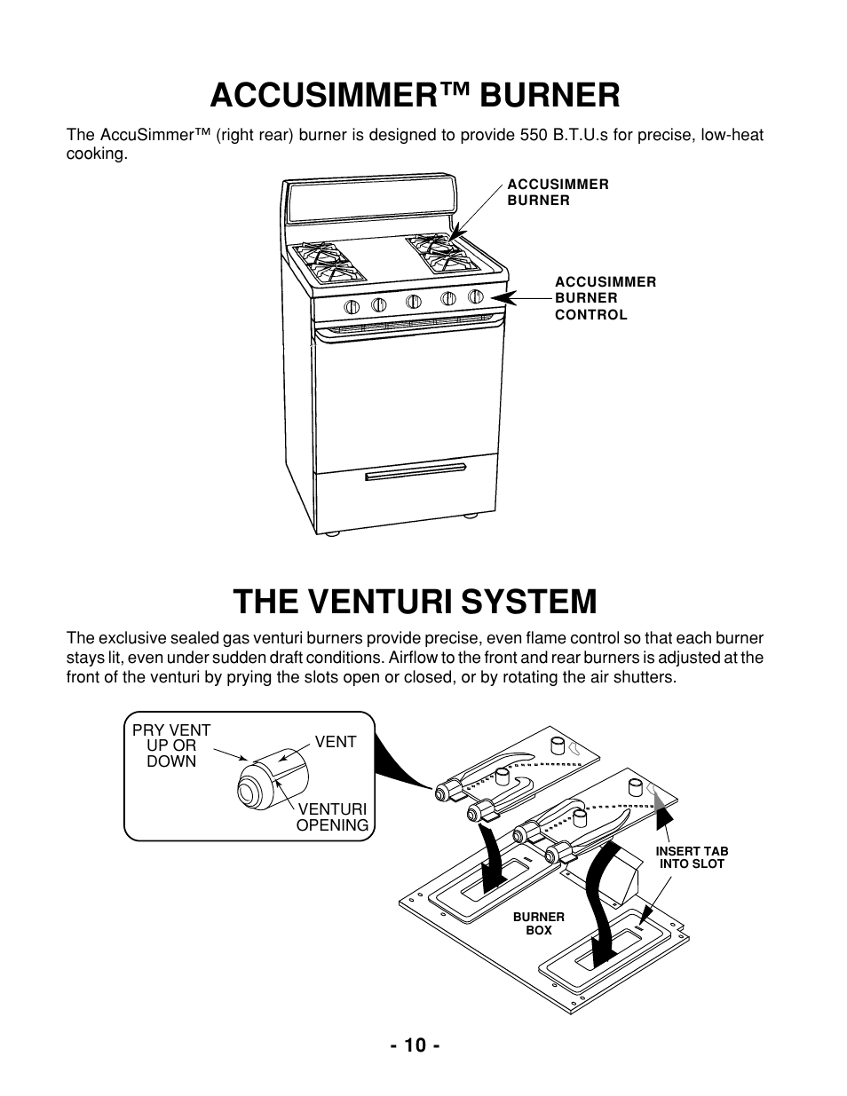 Accusimmer™ burner, The venturi system | Whirlpool 465 User Manual | Page 12 / 32