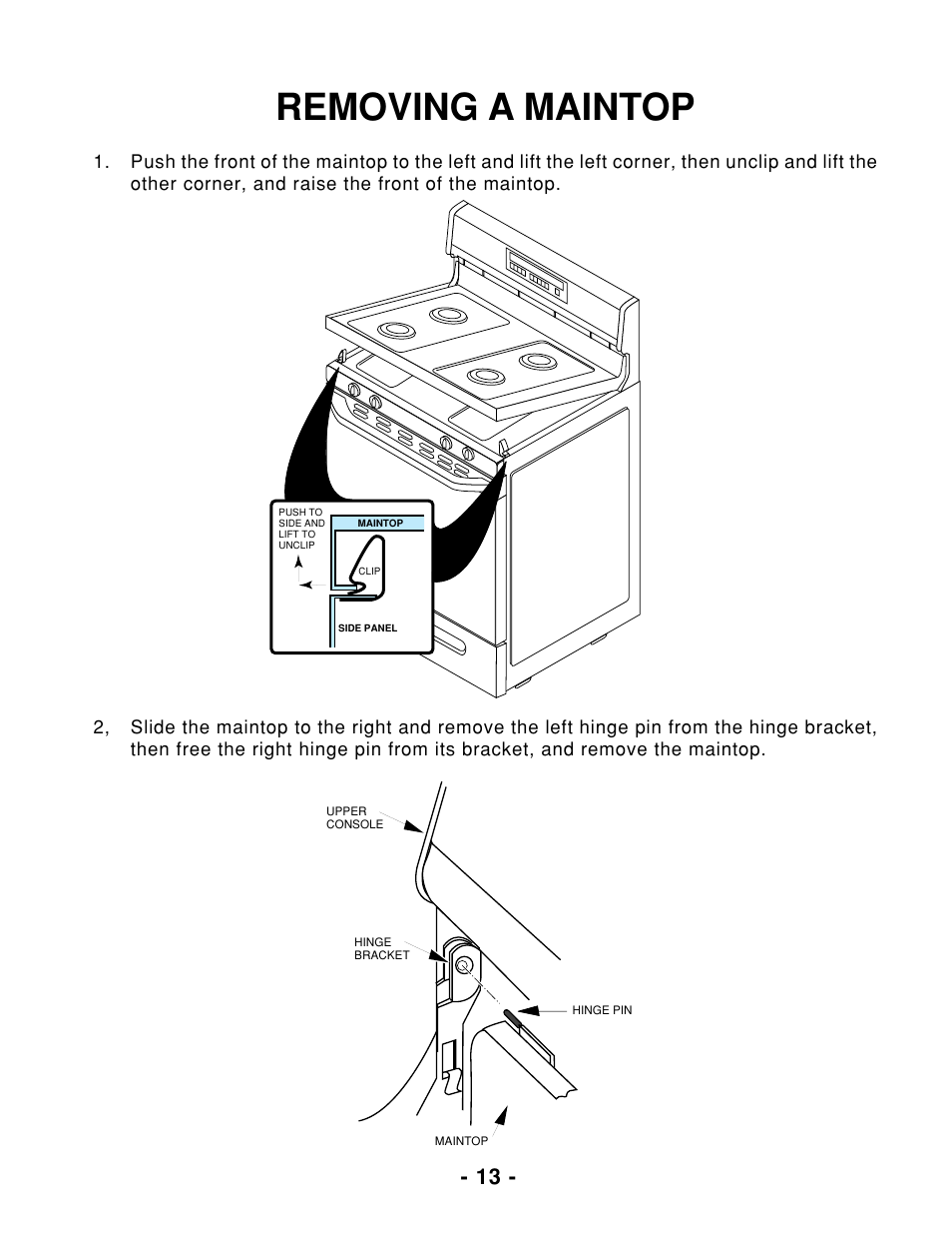 Removing a maintop | Whirlpool 465 User Manual | Page 15 / 32