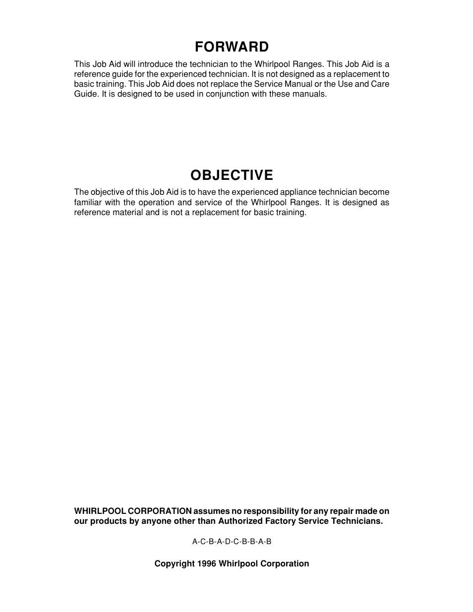 Objective, Forward | Whirlpool 465 User Manual | Page 2 / 32