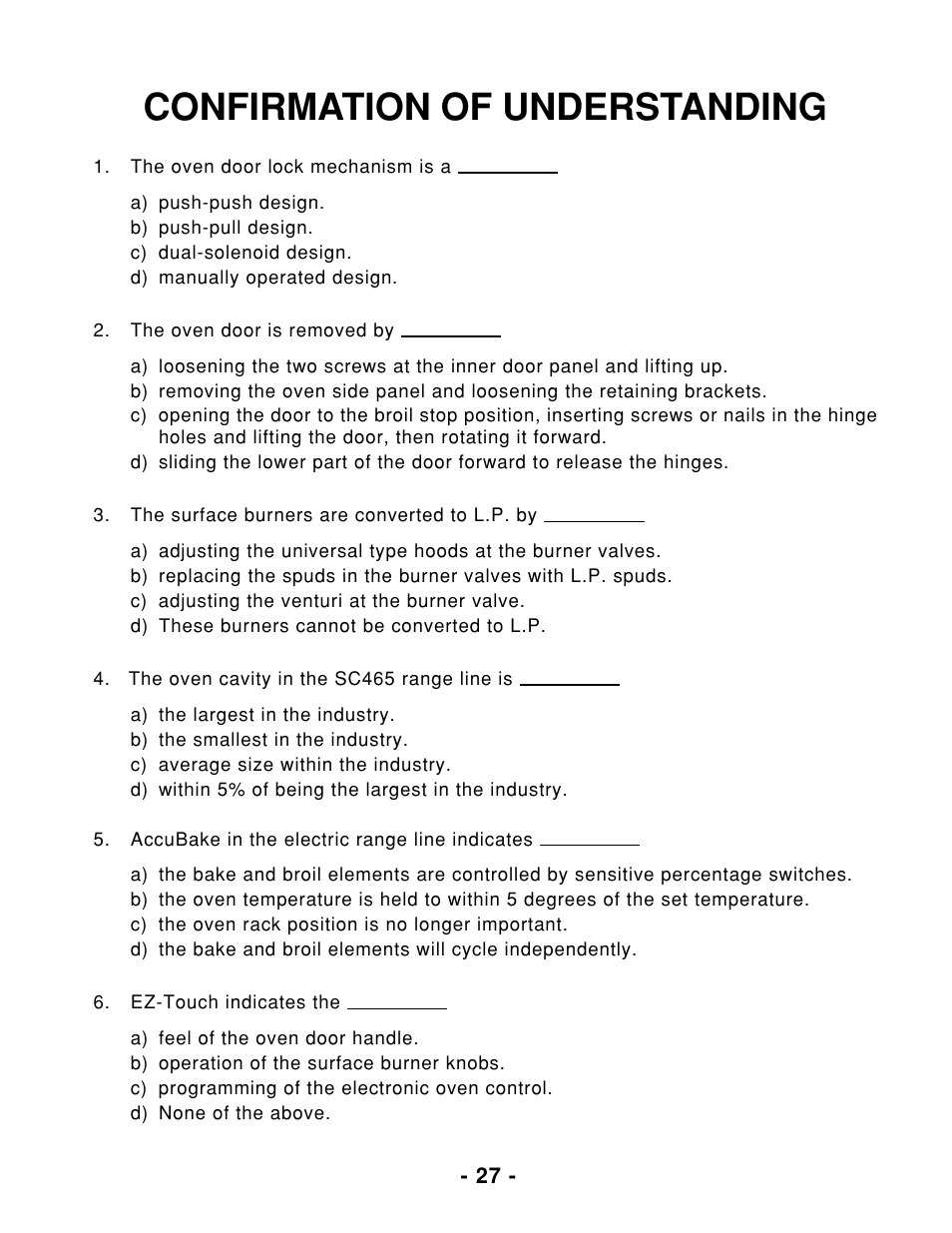 Confirmation of understanding | Whirlpool 465 User Manual | Page 29 / 32