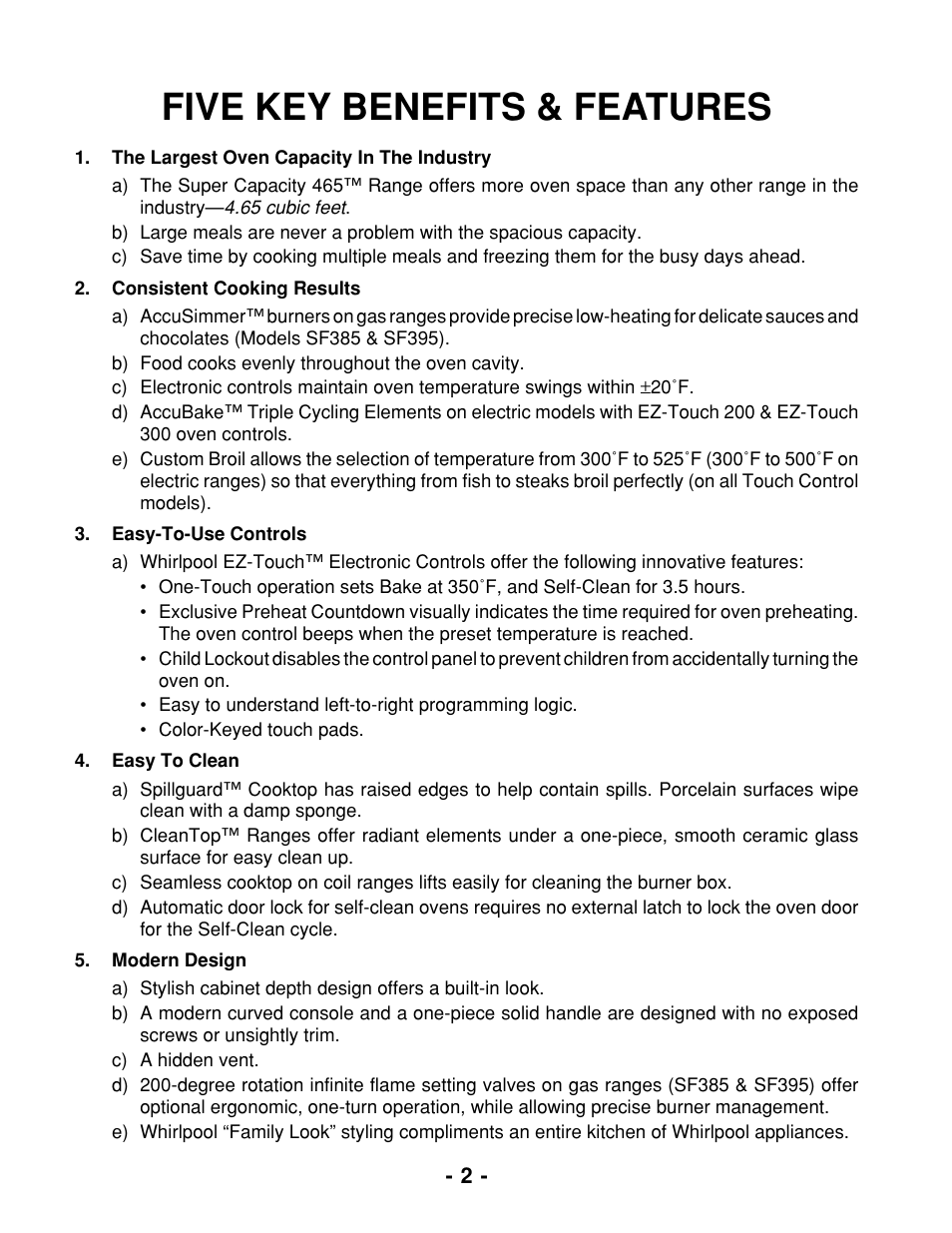 Five key benefits & features | Whirlpool 465 User Manual | Page 4 / 32