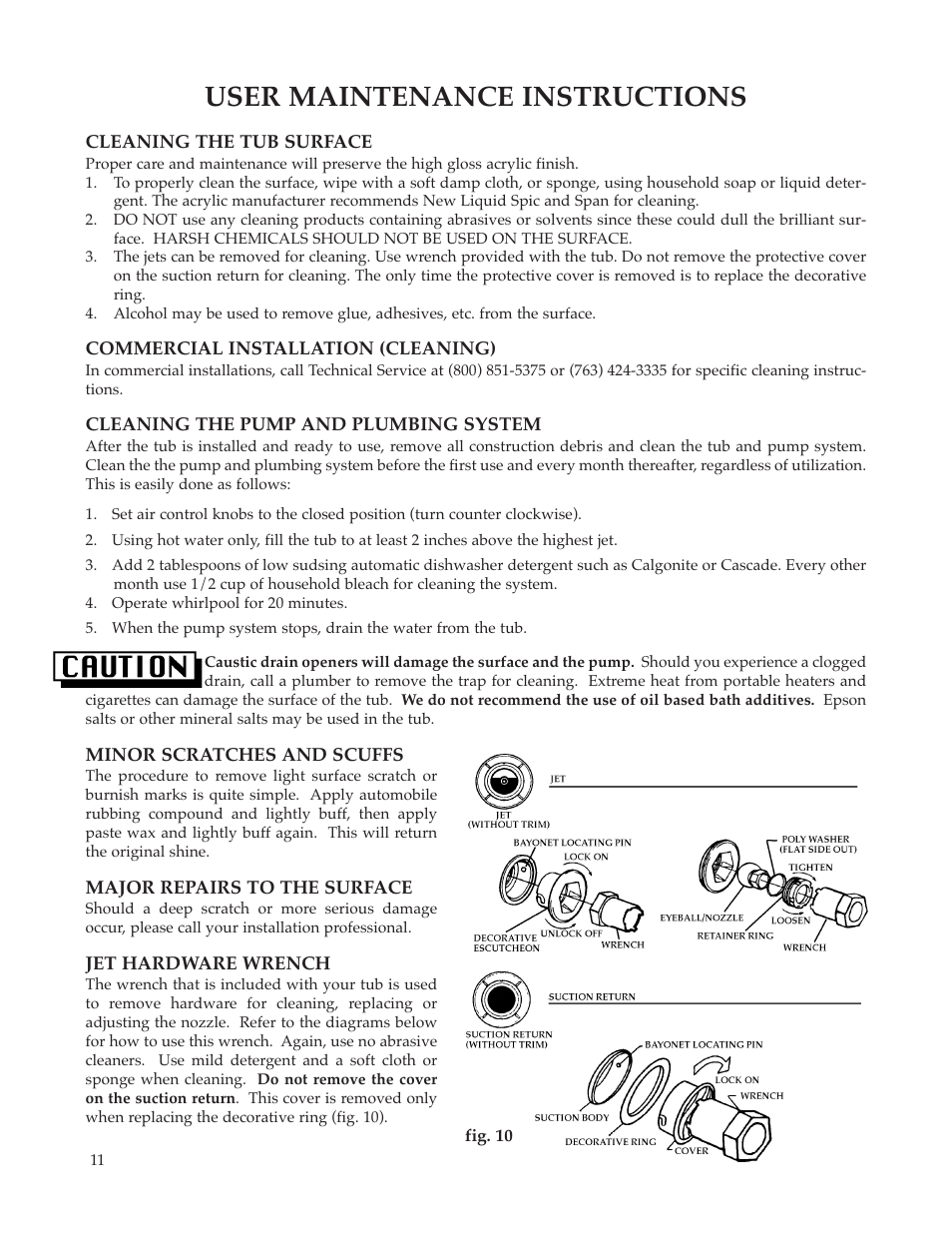 User maintenance instructions | Whirlpool Maax Pearl Hot Tub User Manual | Page 12 / 16