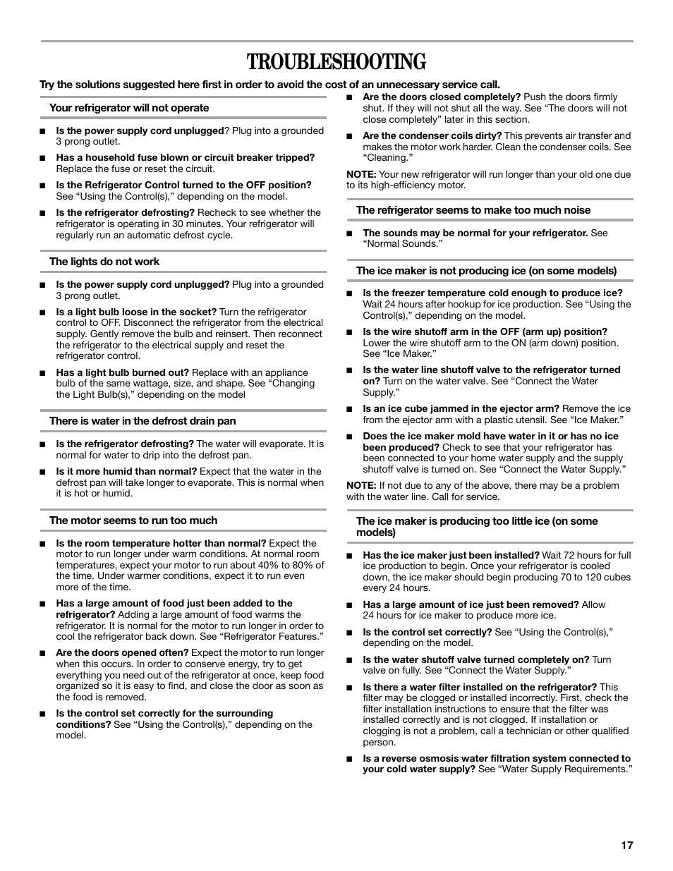 Troubleshooting | Whirlpool 8ET8MTKXKT04 User Manual | Page 17 / 20