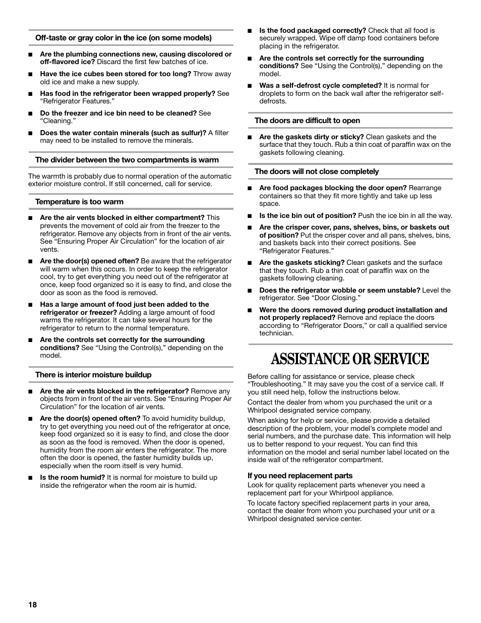 Assistance or service | Whirlpool 8ET8MTKXKT04 User Manual | Page 18 / 20