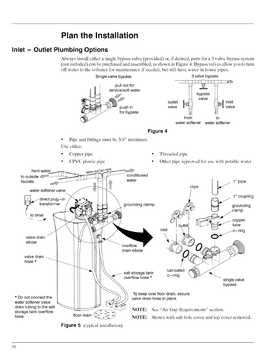 Inlet - outlet plumbing options, Plan the installation | Whirlpool WHES40 User Manual | Page 10 / 36