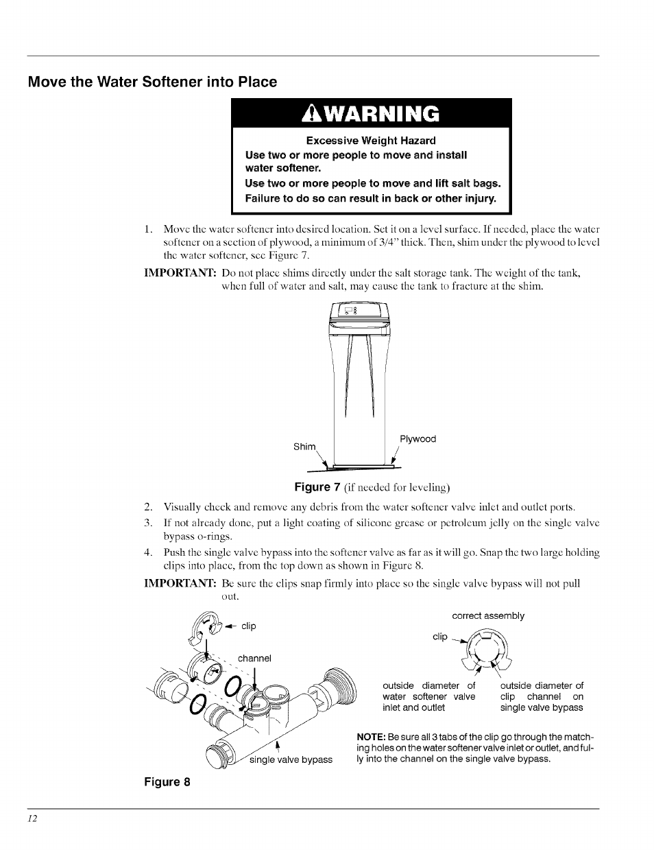 Move the water softener into place, Ik warning | Whirlpool WHES40 User Manual | Page 12 / 36
