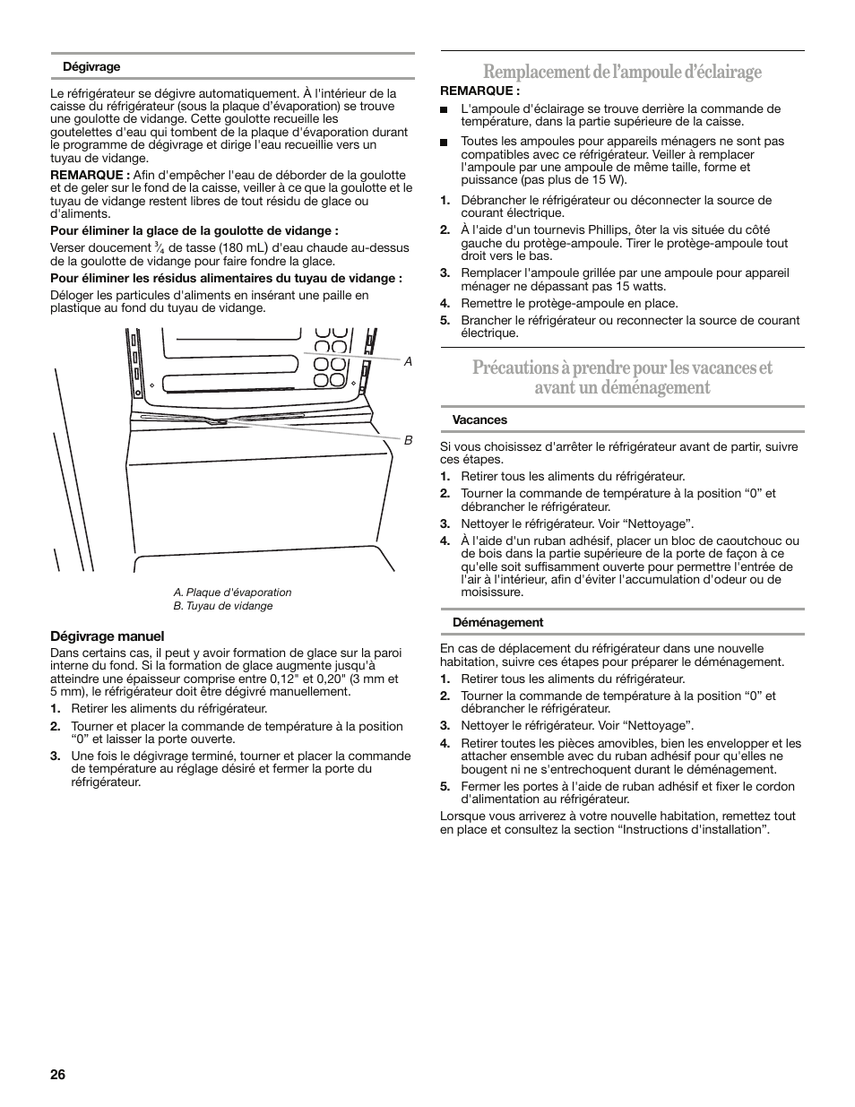 Remplacement de l’ampoule d’éclairage | Whirlpool WAR349BSL User Manual | Page 26 / 28