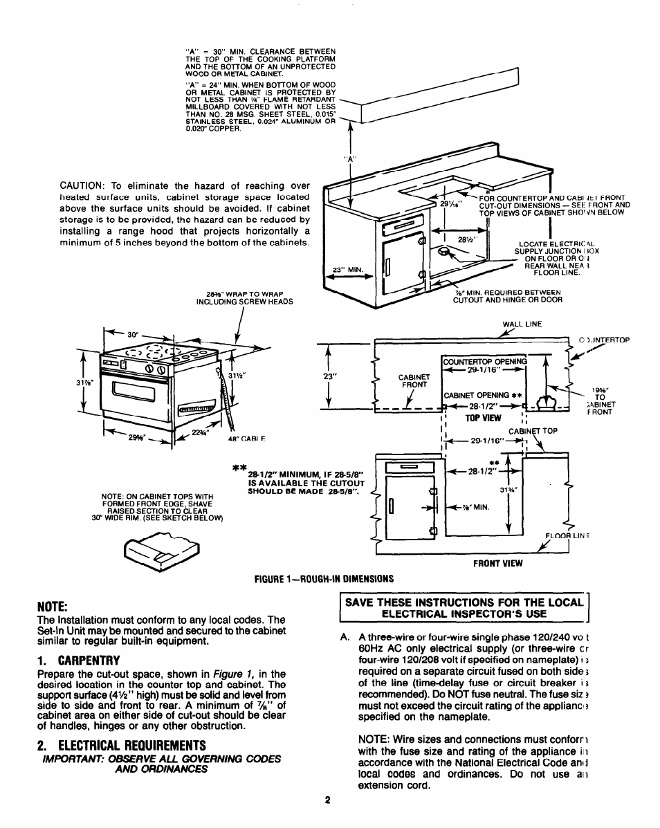 Note, Carpentry, Electrical requirements | Whirlpool 311433 REV. C User Manual | Page 2 / 4