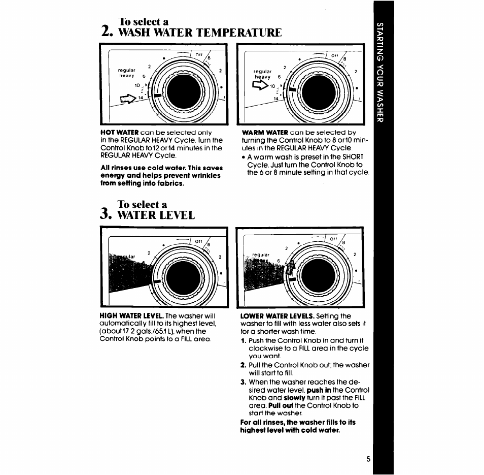 To select 3, Wash water temperature, To select a | Water level | Whirlpool LA3300XP User Manual | Page 5 / 12