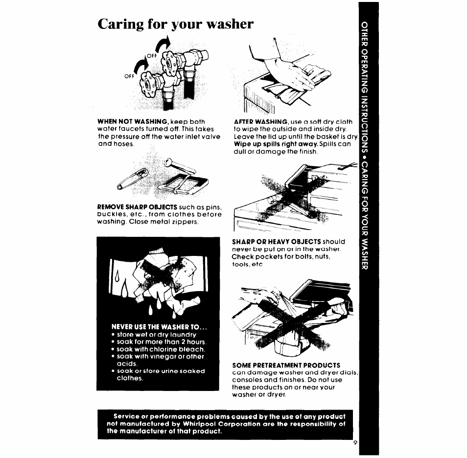 Caring for your washer | Whirlpool LA3300XP User Manual | Page 9 / 12