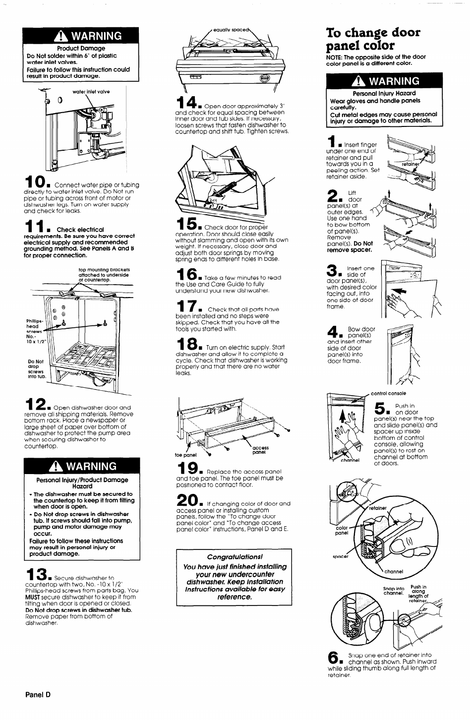 A warning, Personal injury/product damage hazard, To change door panel color | Whirlpool 3374369 User Manual | Page 5 / 7