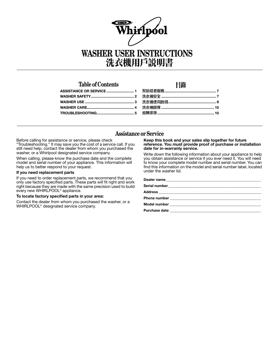 Whirlpool 8TLSQ8533LT1 User Manual | 12 pages