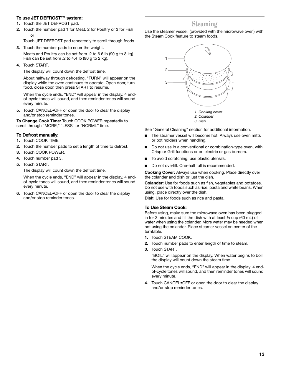 Steaming | Whirlpool GH8155XM User Manual | Page 13 / 20