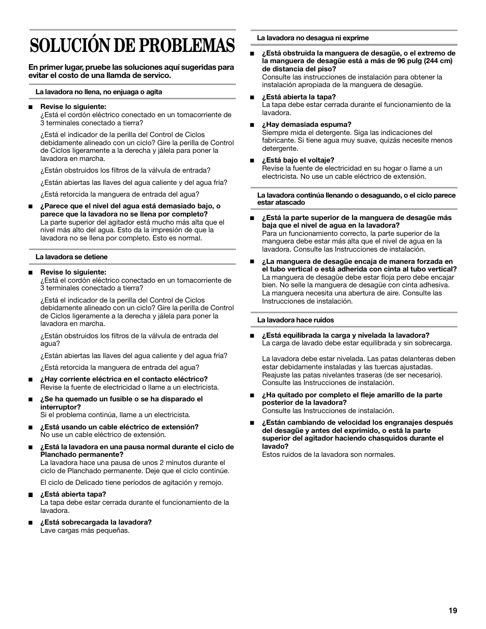 Solución de problemas | Whirlpool 8316464 User Manual | Page 19 / 24