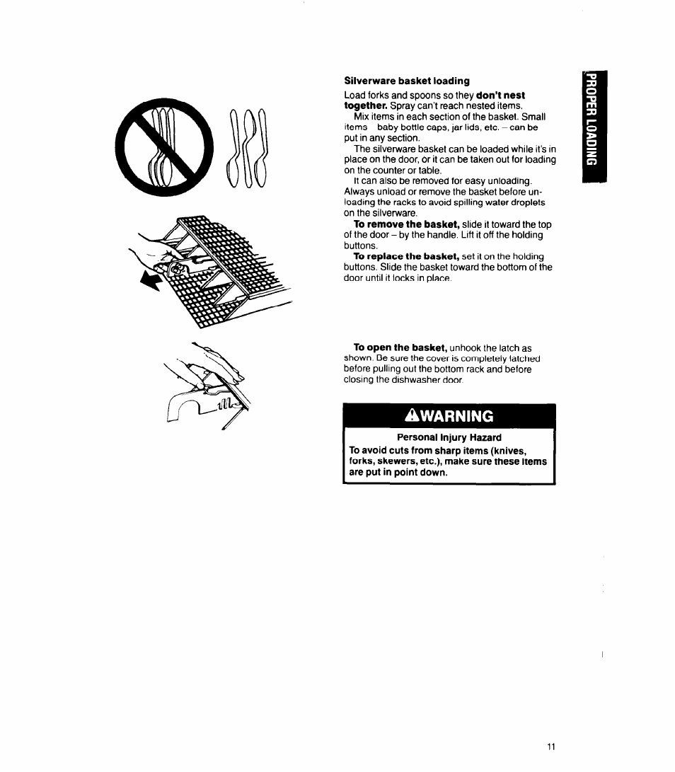 Silverware basket loading | Whirlpool 8500 User Manual | Page 11 / 23