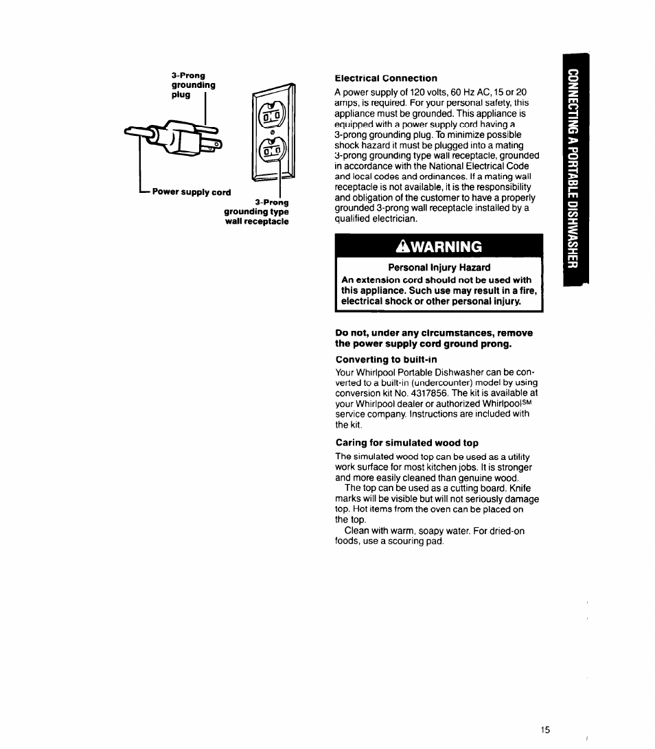 Electrical connection | Whirlpool 8500 User Manual | Page 15 / 23