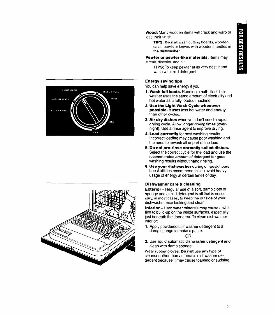 Energy saving tips, Dishwasher care & cleaning | Whirlpool 8500 User Manual | Page 17 / 23