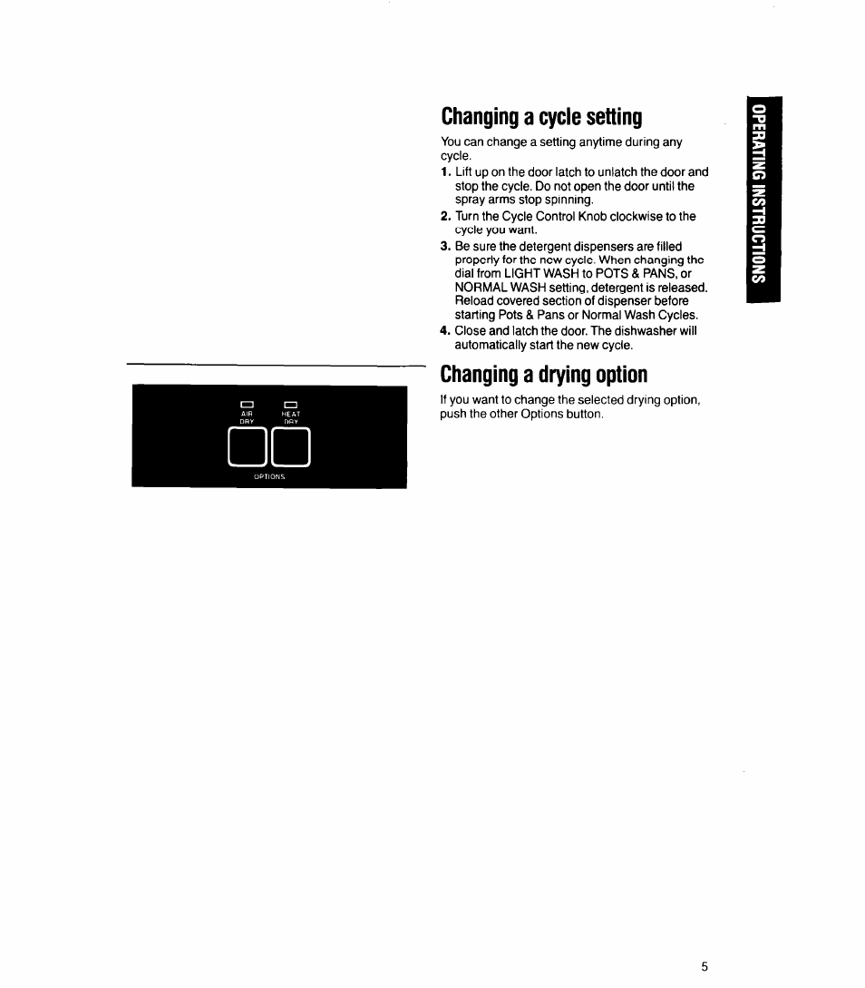 Changing a cycle setting, Changing a drying option | Whirlpool 8500 User Manual | Page 5 / 23