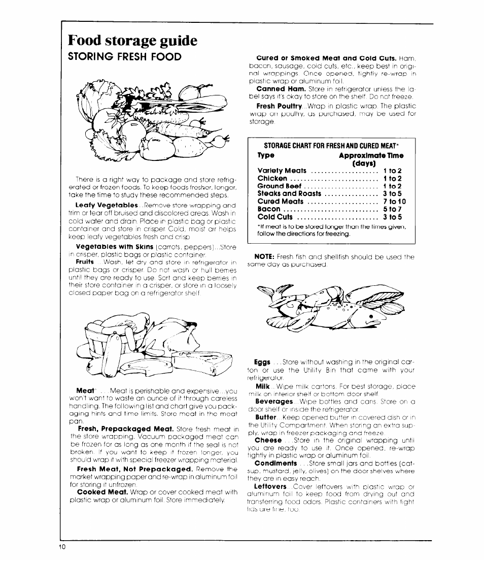 Food storage guide | Whirlpool ED19CK User Manual | Page 10 / 16