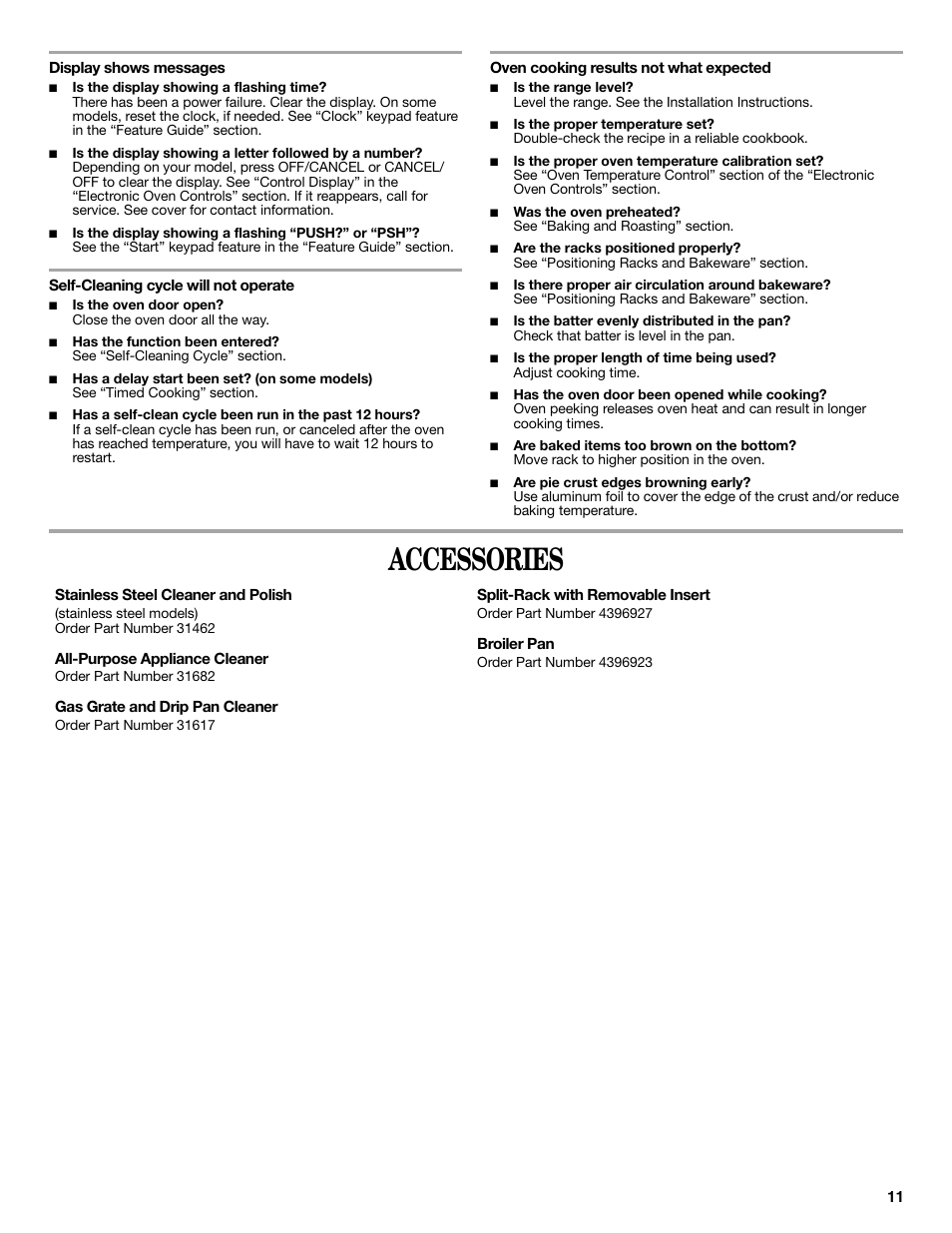 Accessories | Whirlpool WFG361LVS User Manual | Page 11 / 12