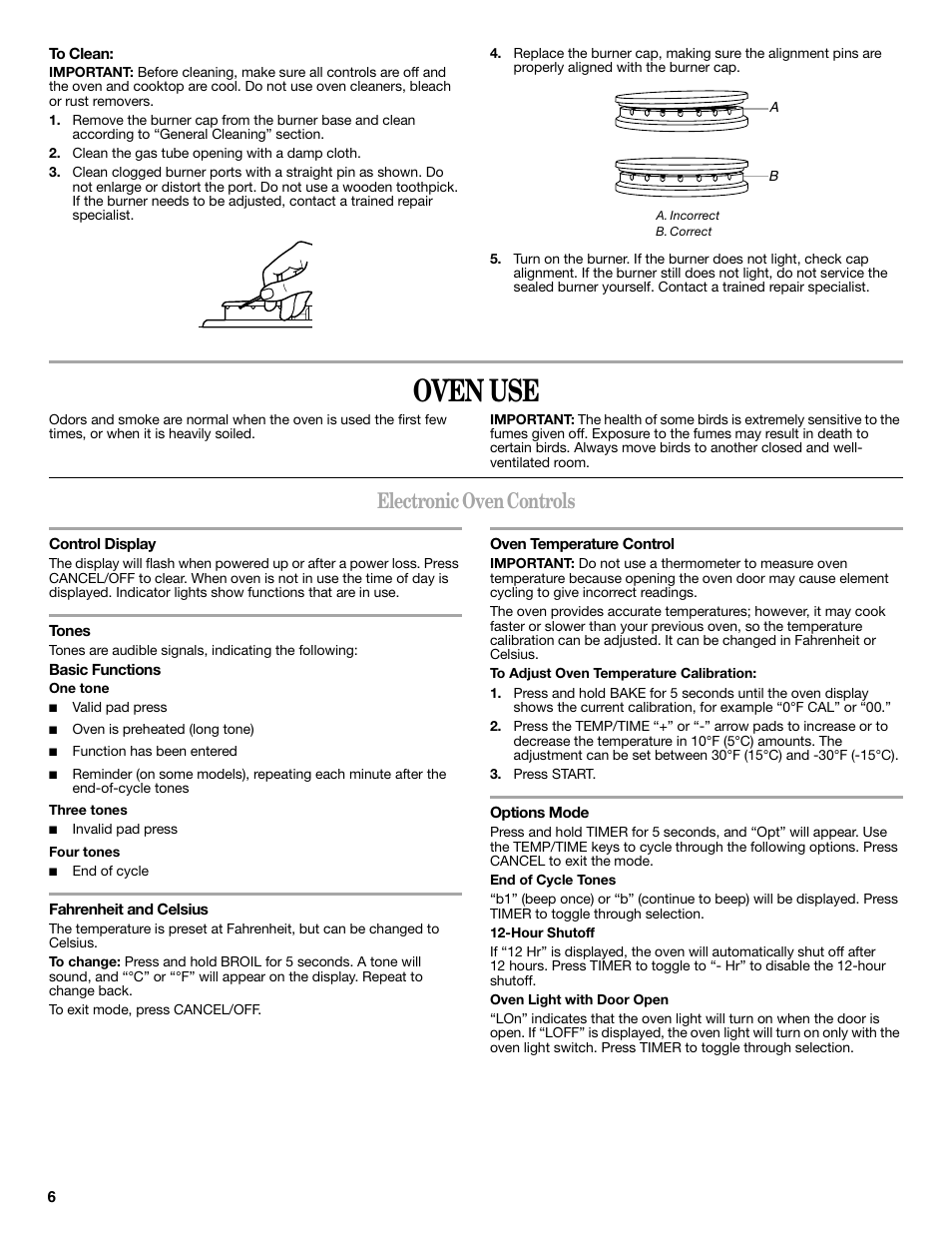 Oven use, Electronic oven controls | Whirlpool WFG361LVS User Manual | Page 6 / 12