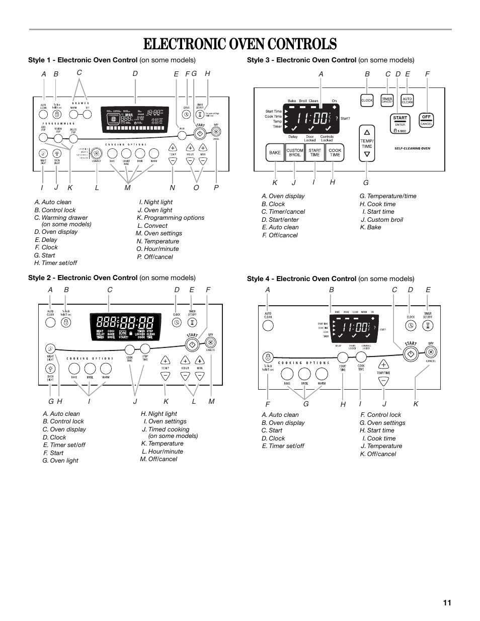 Electronic oven controls | Whirlpool 9762365 User Manual | Page 11 / 28