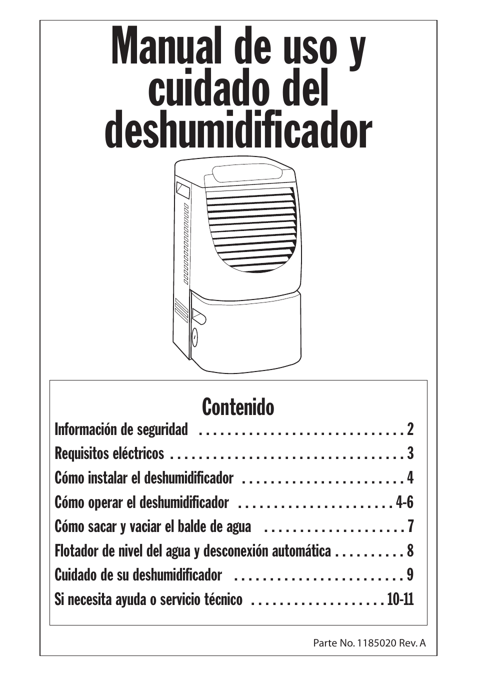 Spanish version, Manual de uso y cuidado del deshumidificador | Whirlpool 1185020 User Manual | Page 13 / 24