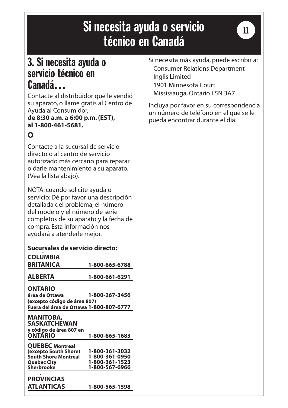 Si necesita ayuda o servicio técnico en canadá | Whirlpool 1185020 User Manual | Page 23 / 24