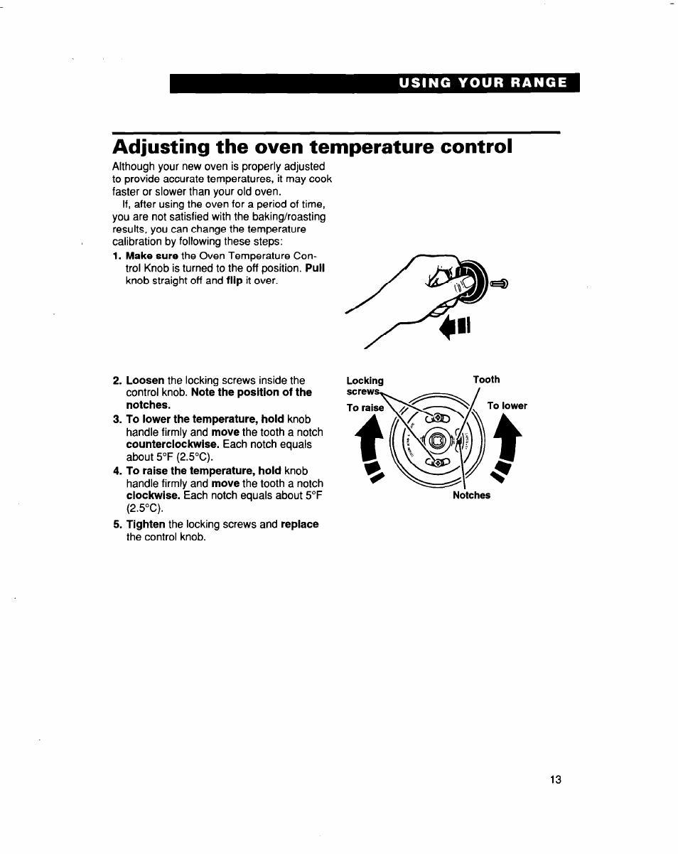 Adjusting the oven temperature control | Whirlpool FES364B User Manual | Page 13 / 32