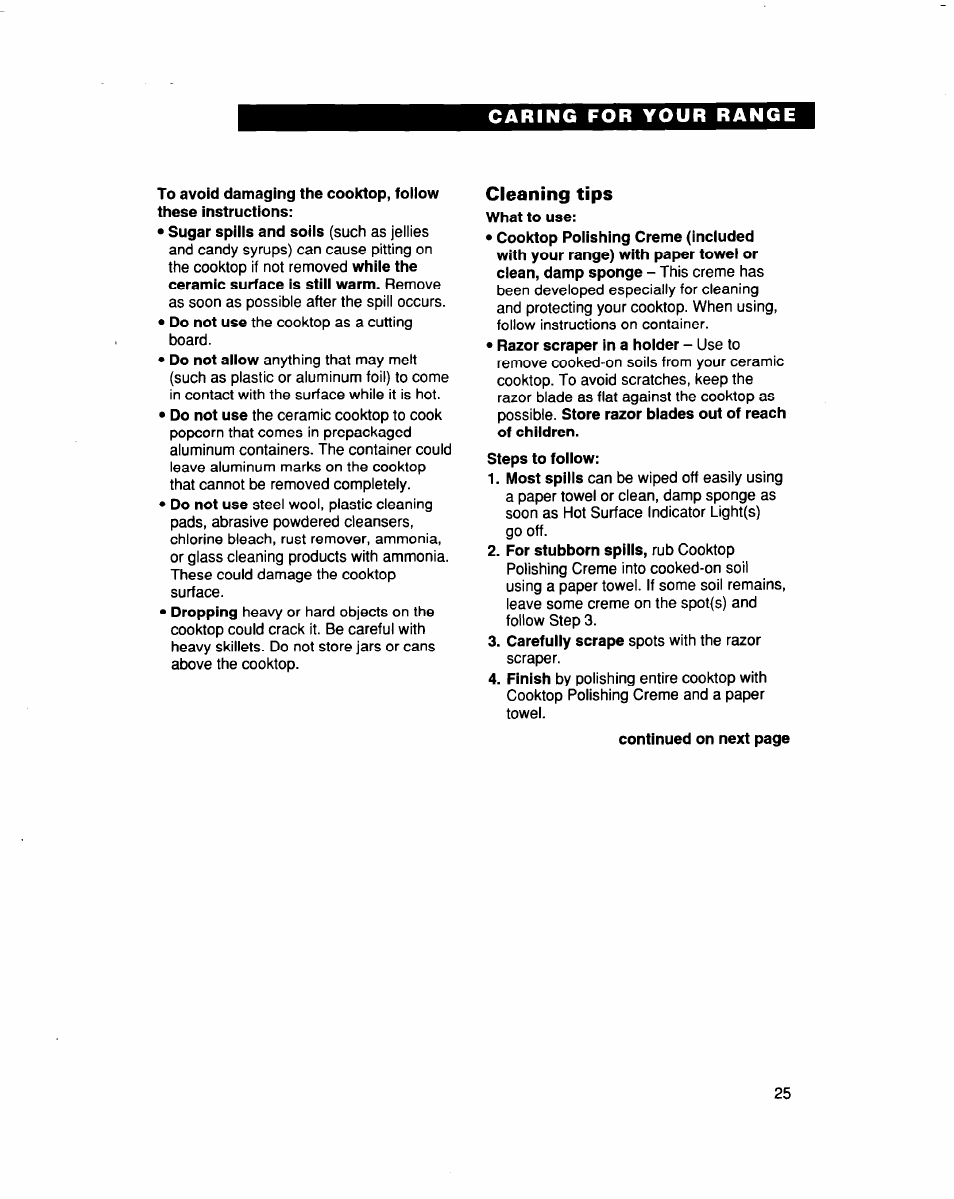 Cleaning tips | Whirlpool FES364B User Manual | Page 25 / 32