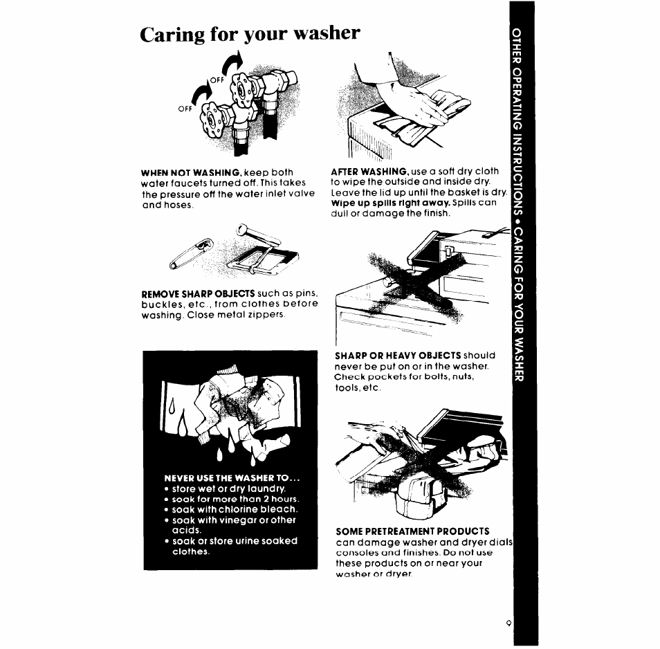 Caring for your washer | Whirlpool LA5OOOXP User Manual | Page 9 / 12