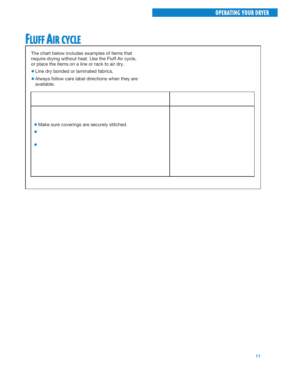 Fluff air cycle, Luff, Cycle | Whirlpool Gas Dryers User Manual | Page 11 / 24