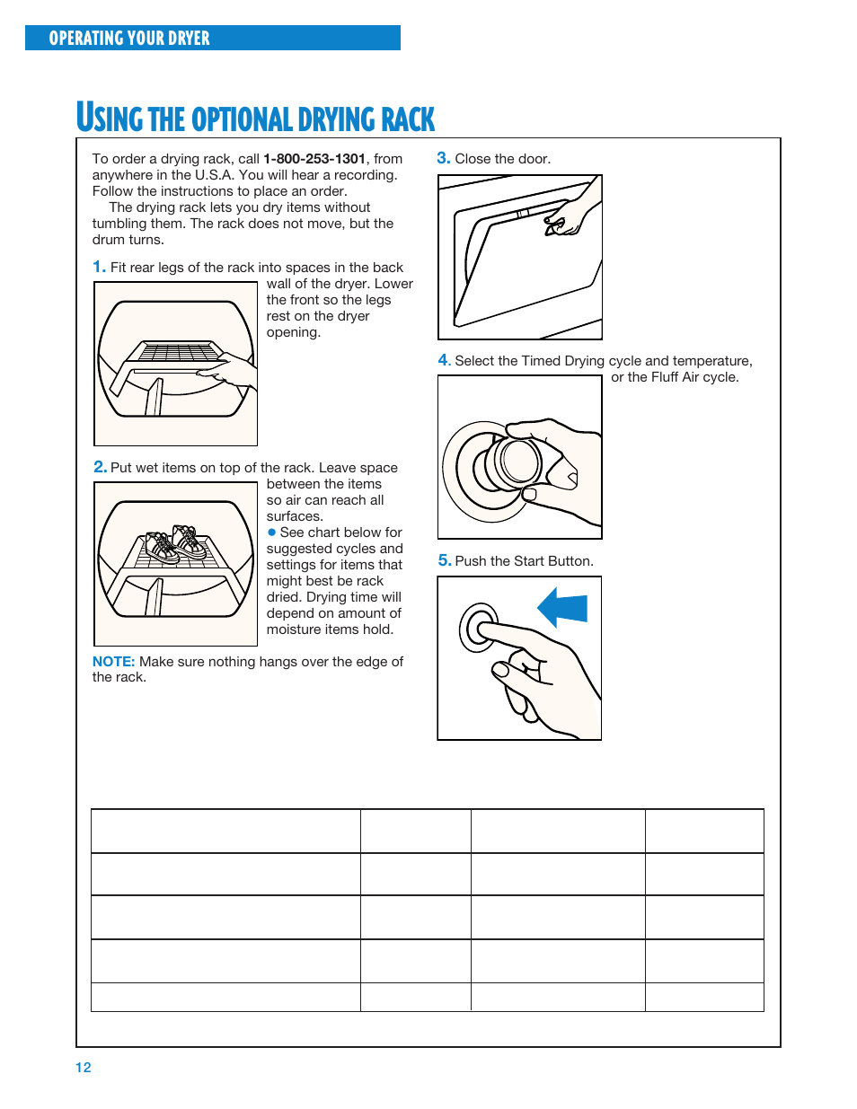 Using the optional drying rack, Sing, Optional | Drying, Rack, Operating your dryer | Whirlpool Gas Dryers User Manual | Page 12 / 24
