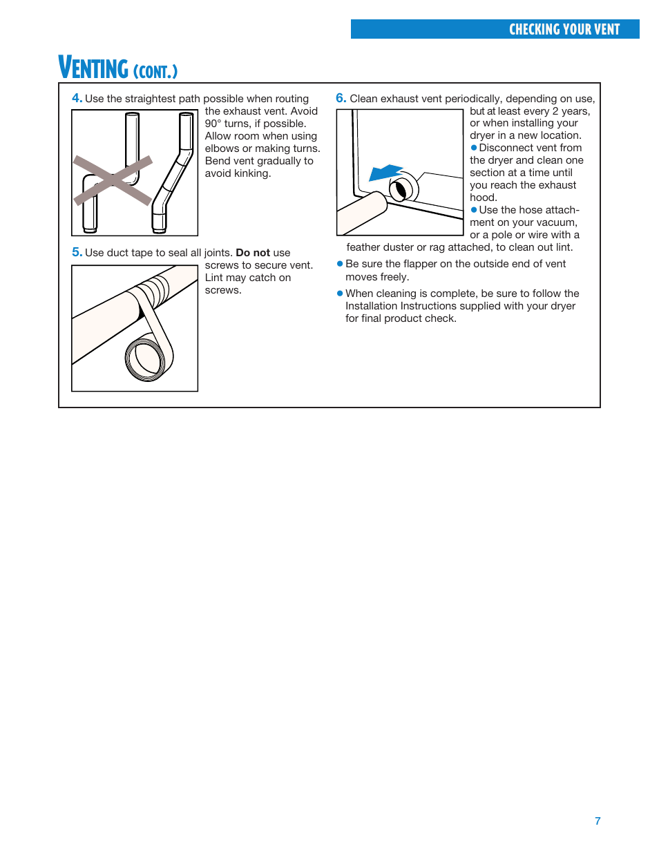 Enting, Cont | Whirlpool Gas Dryers User Manual | Page 7 / 24