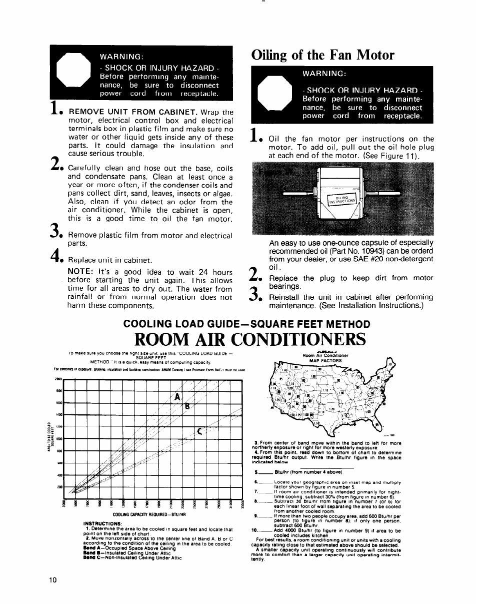 Oiling of the fan motor, Room air conditioners | Whirlpool ACE094XM0 User Manual | Page 10 / 12