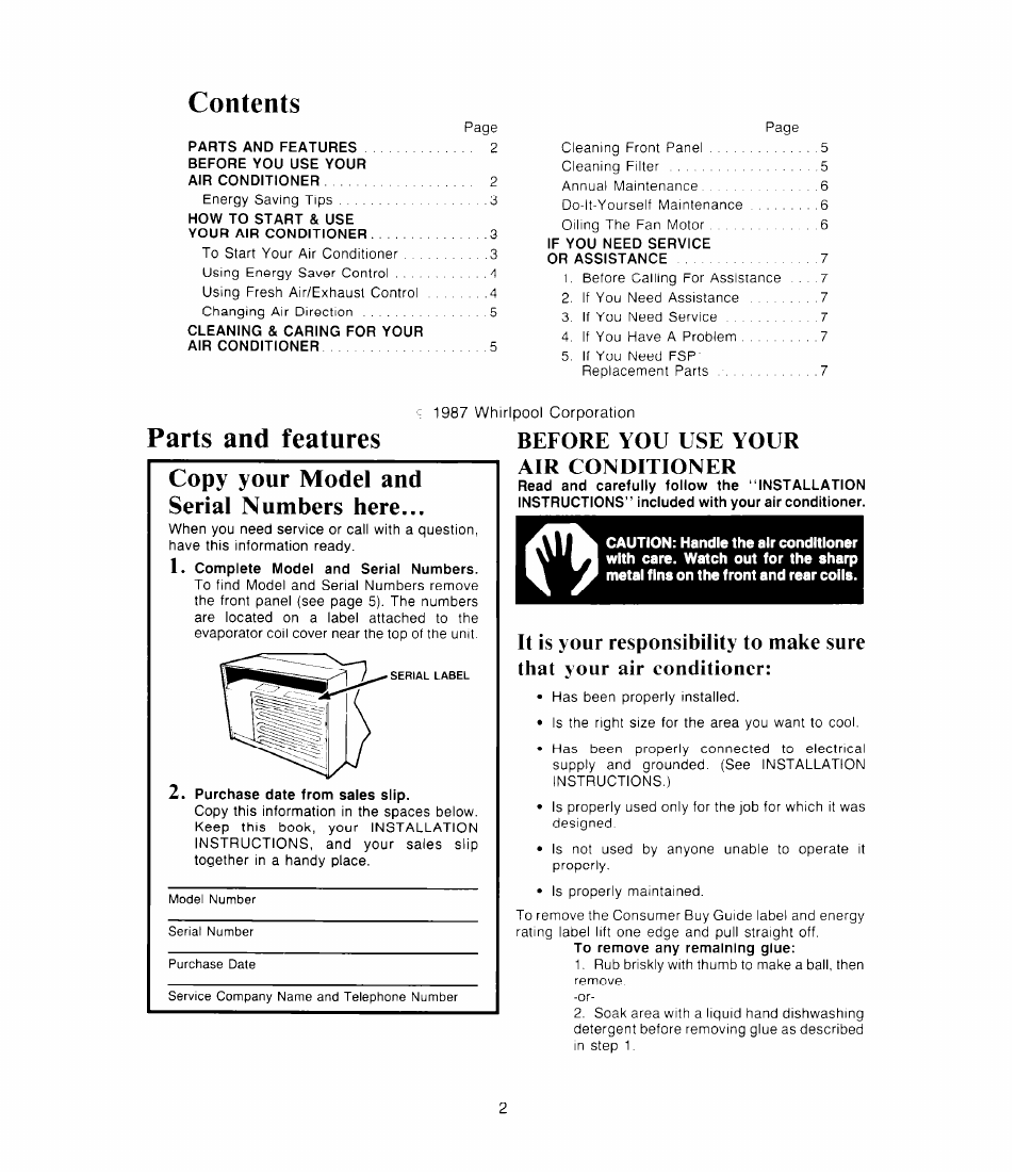 Whirlpool AC1 352 User Manual | Page 2 / 8