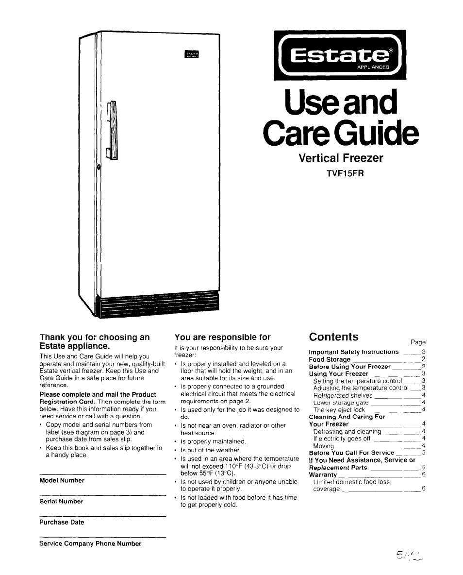 Whirlpool TVF15FR User Manual | 8 pages